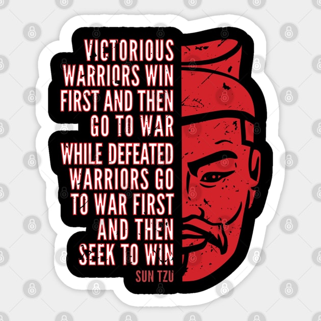 Red Distressed Sun Tzu with Inspirational Quote: Victorious and Defeated Warriors Sticker by Elvdant